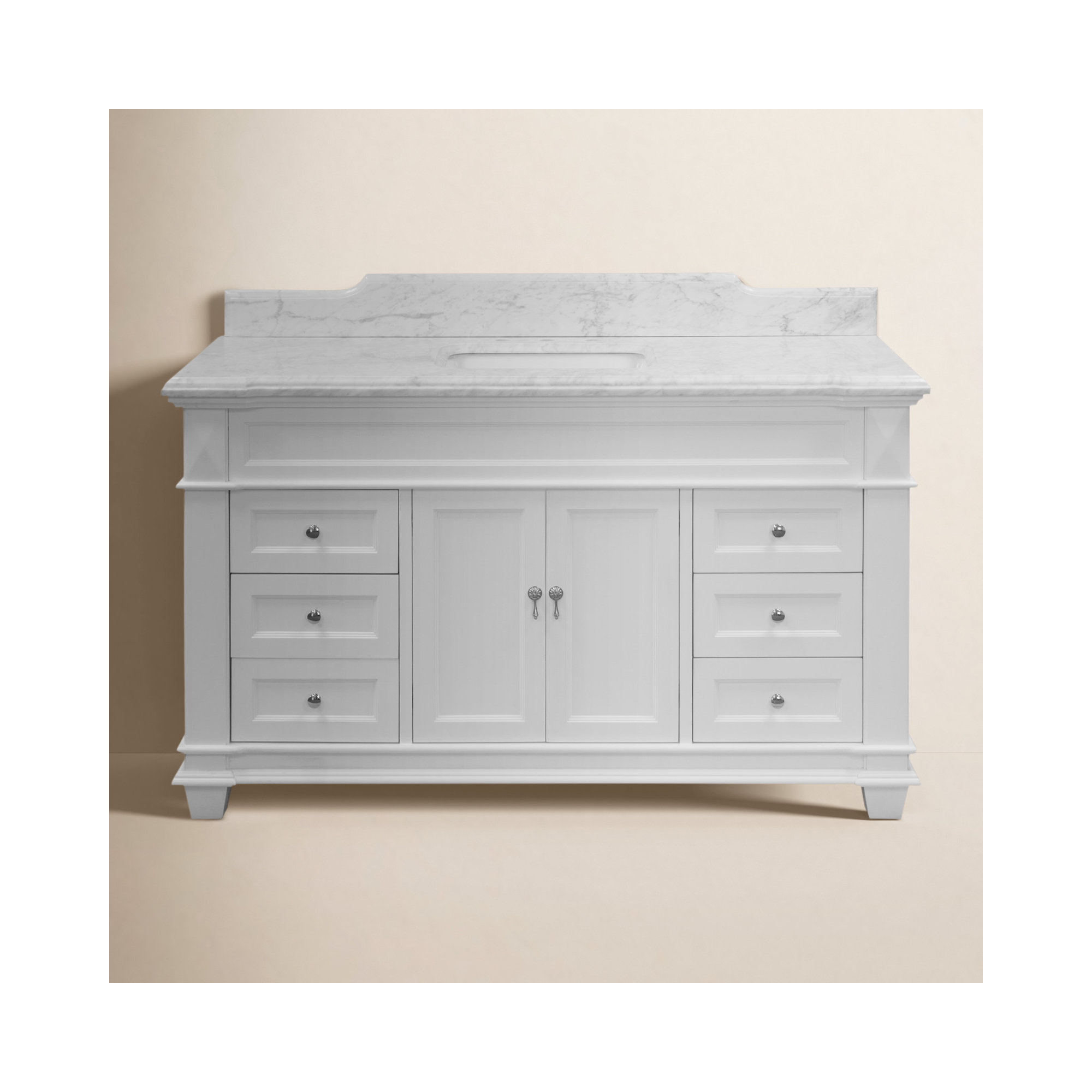 Ensa 60'' Single Bathroom Vanity, Carrara Marble, White