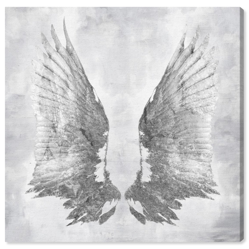 Mes plumes gris clair My Silver Wings - impression, H 16 po x l 16 po, Toile tendue