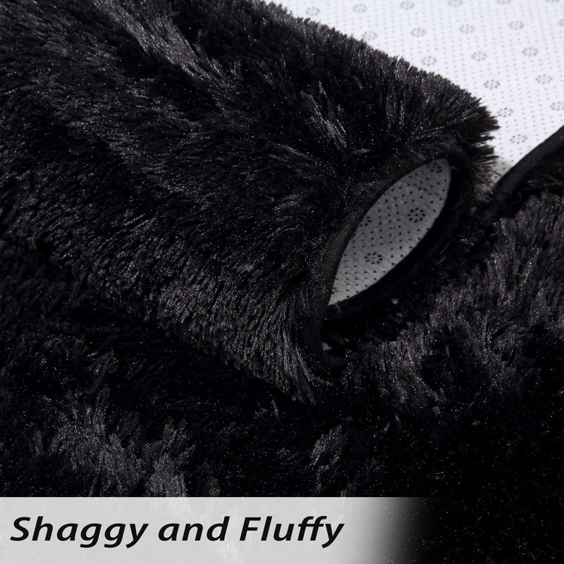 Washable Area Rug, Black, Rectangle 80 x 150 cm