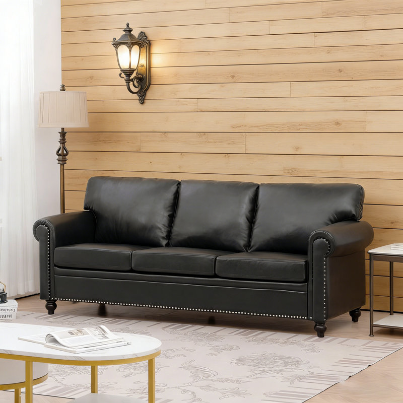 Élégant canapé 3 places avec décoration cloutée, dossier confortable en coton PP et coussins amovibles pour le salon, Gris