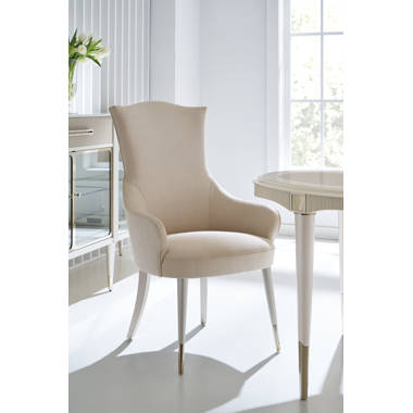 Caracole Barrel Roll Beige Performance Velvet Solid Back Caster Dining Side  Chair