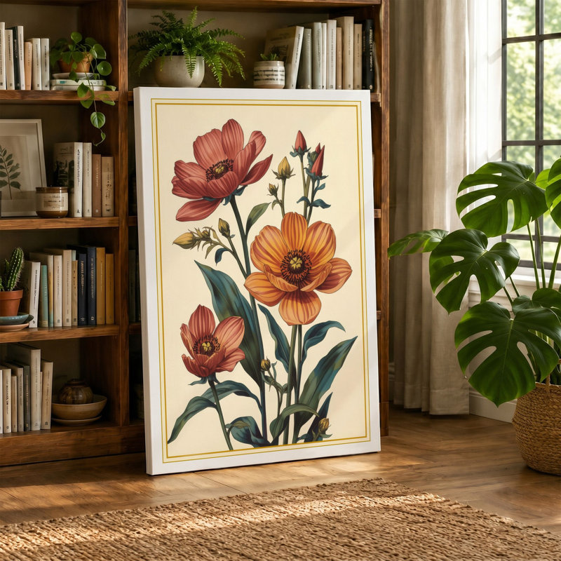 Carnation Bloom Study Botanical - Wrapped Canvas, 18x12 - 45.7 x 30.5 cm, Black Border