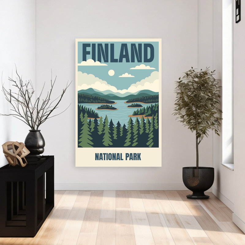 Art mural de paysage de forêt de pin serein rétro parc national de la Finlande, 48" H x 32" W