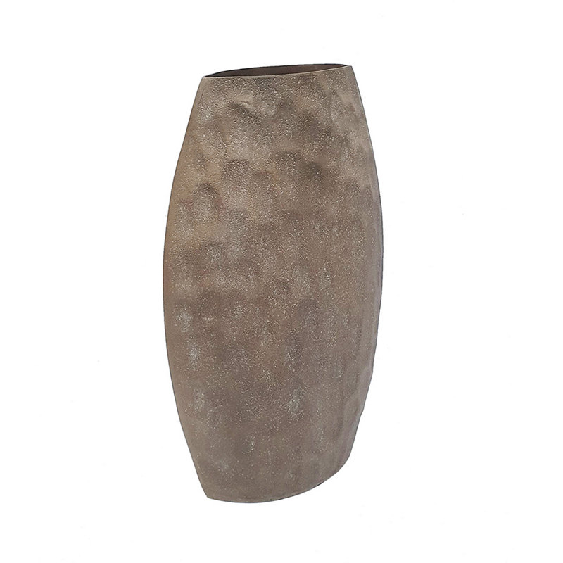 7X3.5X11.5" Tapered Aluminum Vase With Textured Chocolate Brown Finish, 11.7" H x 7" W x 3.5" D