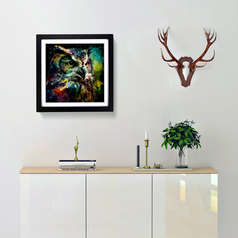 Owl Abstract Expressionism - Framed Print, Black