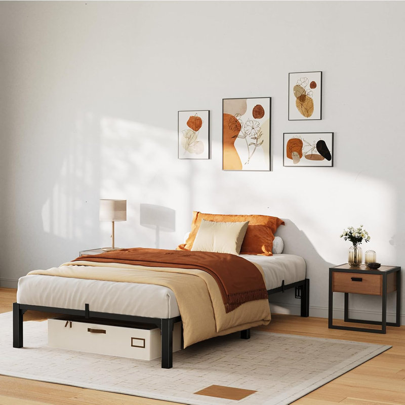 10 Inch Twin Bed Frame, Heavy Duty Metal Platform Bed Frame with Durable Iron Slat Support and Legs, No Box Spring Required, No Screws Needed, Support Up to 800 LBS