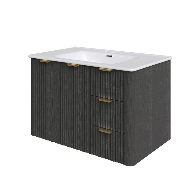 Ensemble de meuble-lavabo moderne avec lavabo Mid-Century, 30", Noir