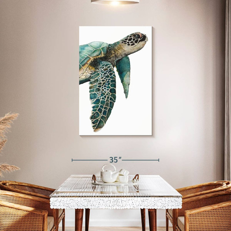 Grande tortue de mer, reproduction sur toile, H 45 po x l 30 po x P 1,25 po