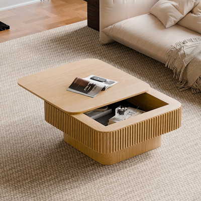31.5'' Square Coffee Table With Storage, Solid Wood Veneer, Modern Accent Tea Table For Living Room, Bedroom, Or Office, Natural Wood Finish | Gift Idea