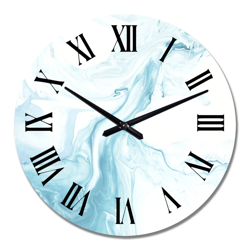 Horloge murale moderne en marbre liquide bleu clair et blanc, Moyen