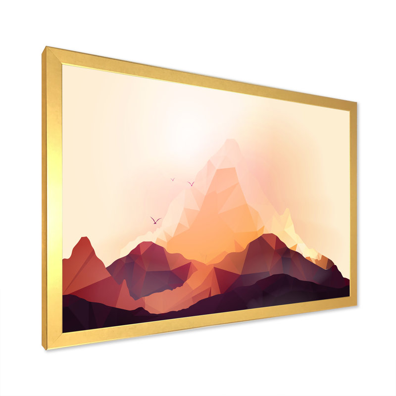 Geometric Mountain and Sunset I - Impression sur toile, H 16 po x l 32 po, Toile avec cadre photo doré