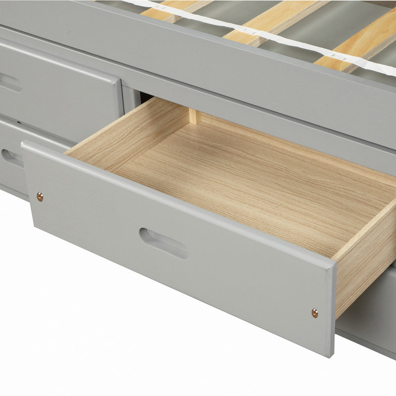 Lit plateforme avec rangement en bois massif et 6 tiroirs, Gris