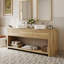 Meuble-lavabo double 60 po avec comptoir en bois naturel, tiroirs de rangement et tablette ouverte 60 po