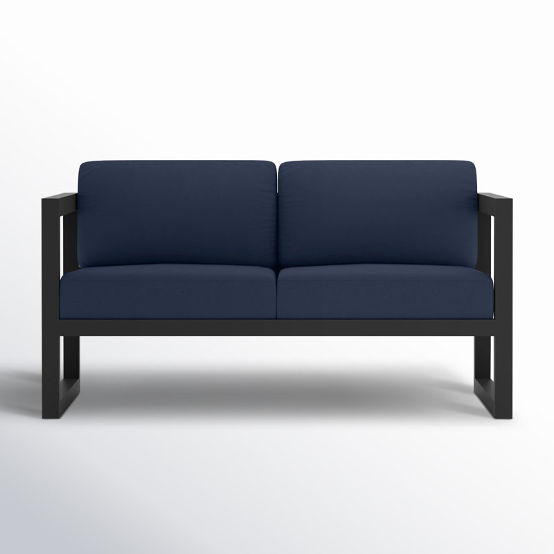 Avion 3 Piece Sofa Loveseat Set, Spectrum Indigo Sunbrella®, Black