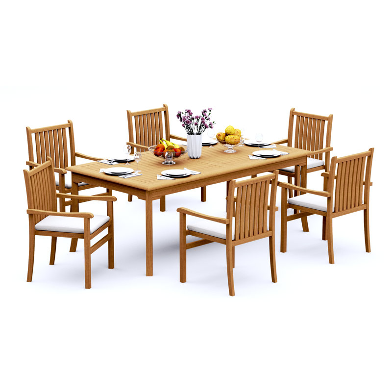 Ensemble de salle à manger 5 pièces en bois de teck de qualité A: table rectangulaire de 83 po et 4 chaises empilables Angarano # 11CH1804