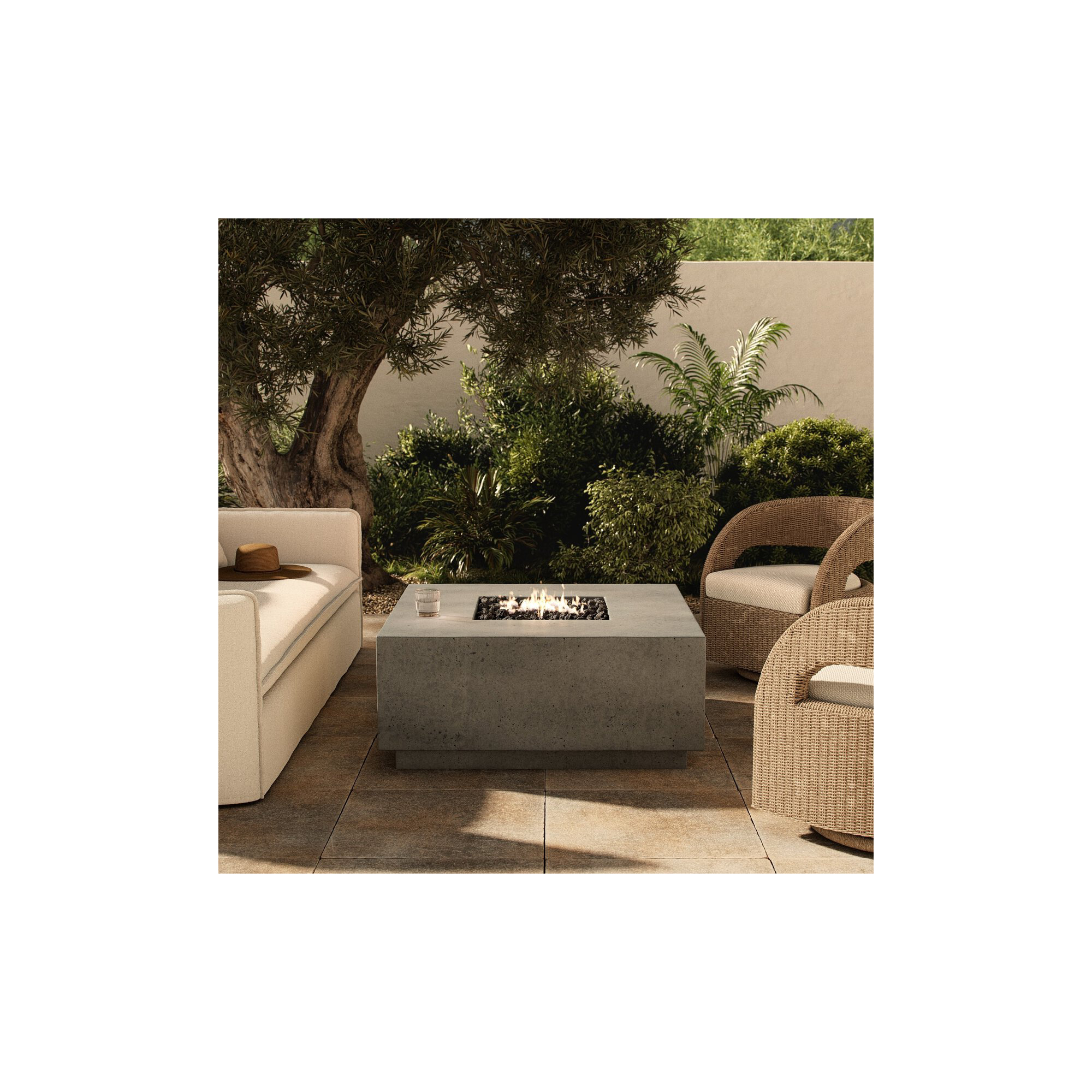 Ella Square Fire Pit Table, Pewter Concrete