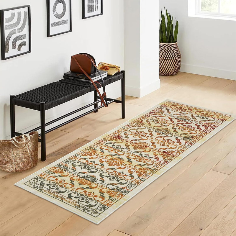 Low Pile Area Rug, Non-Slip Machine Washable Modern Printed Carpet for Living Room, Bedroom, Home Office, Runner 2' x 8'