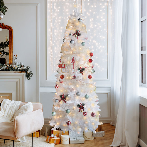 The Holiday Aisle® 6'/7.5' Pencil Christmas Tree with Lights, Pre-lit ...