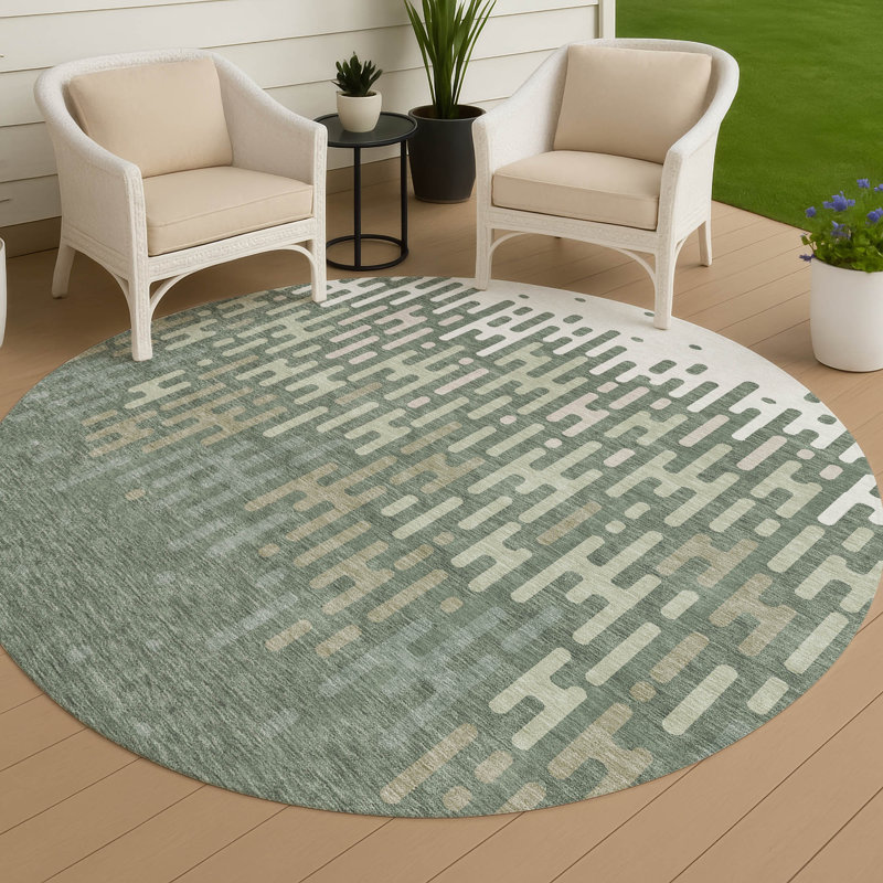 Tapis abstrait lavable à la machine intérieur / extérieur ACN2567, Basilic, 8 pi x 8 pi