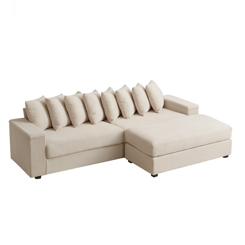 Canapé en L surdimensionné avec méridienne Luxe, Velours côtelé beige