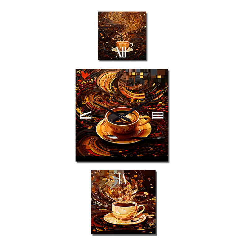 Jekalyn - Horloge murale surdimensionnée café et thé - Ensemble de 3