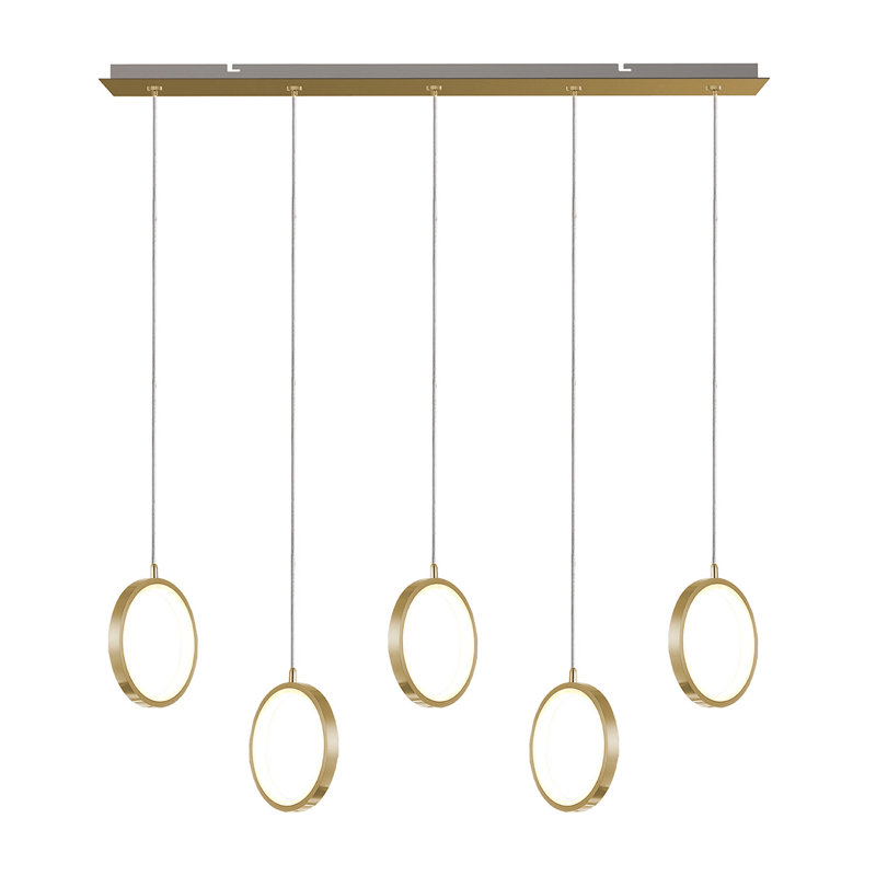 Luminaire suspendu géométrique à DEL 5 lumières Lauri, Laiton brossé, 7,5 po