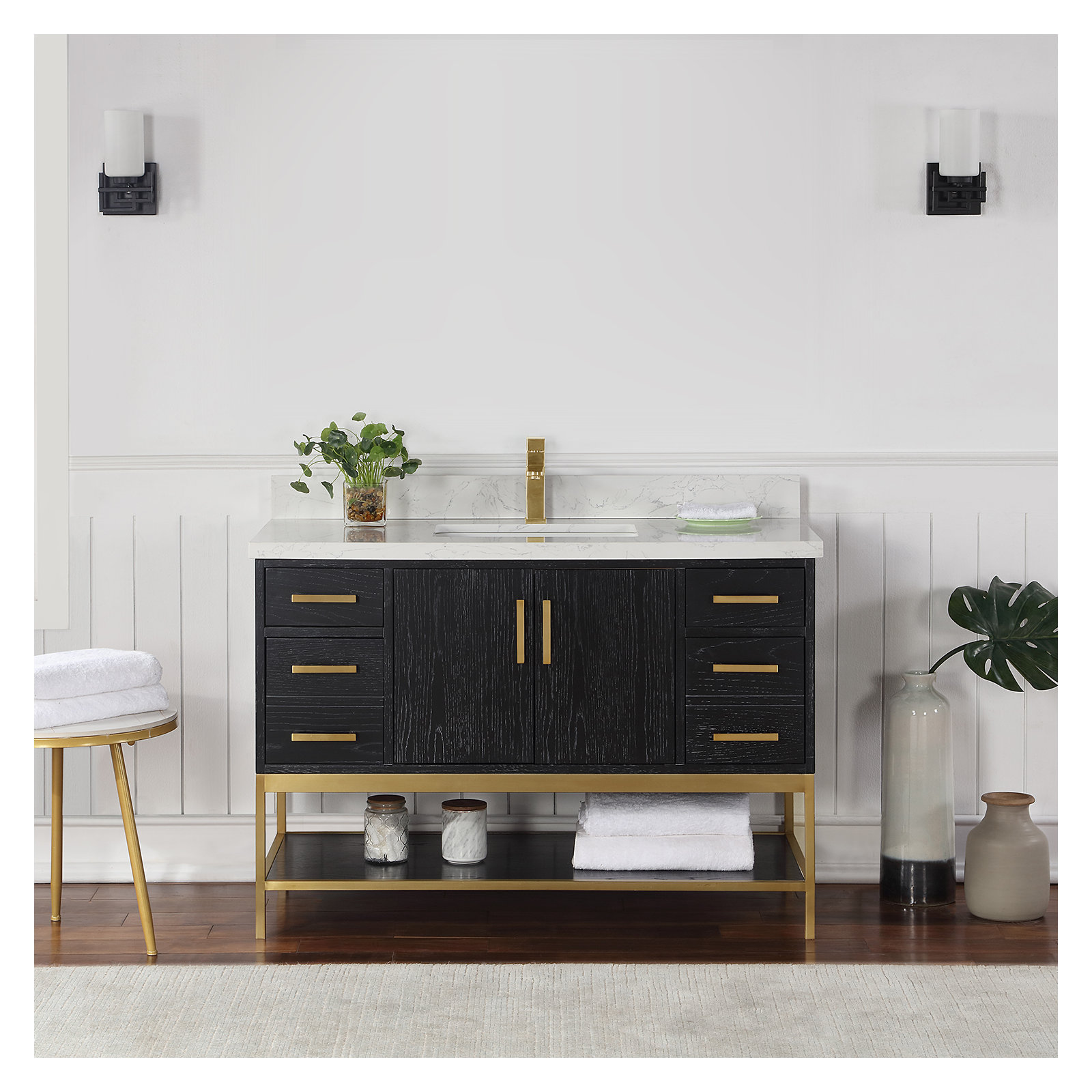 48'' Single Bathroom Vanity, Black, Gold