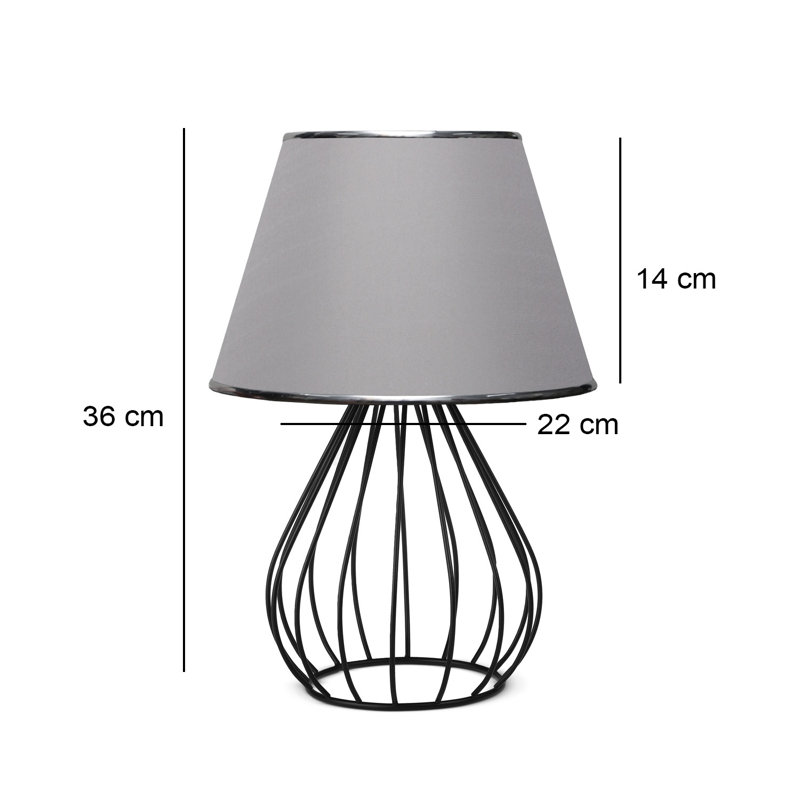 Lampe de table moderne, 100% métal, finition grise, 14 po x 8,3 po | Hauteur totale: 14,2 pouces | Abat-jour en tissu, 1 x douille E27 (40 W maximum), câble de 59,1 pouces | Design noir et blanc élégant pour la décoration de la maison ou du bureau