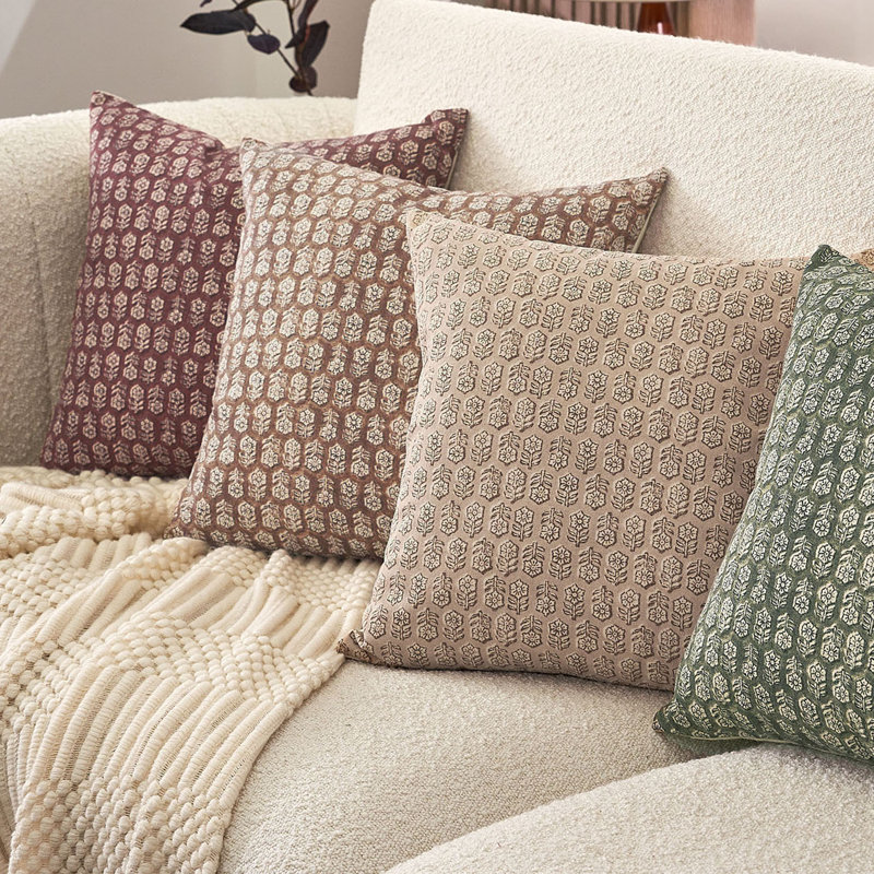 Housse de coussin Rapallo Floral, Brun cognac, H 18 po x l 18 po