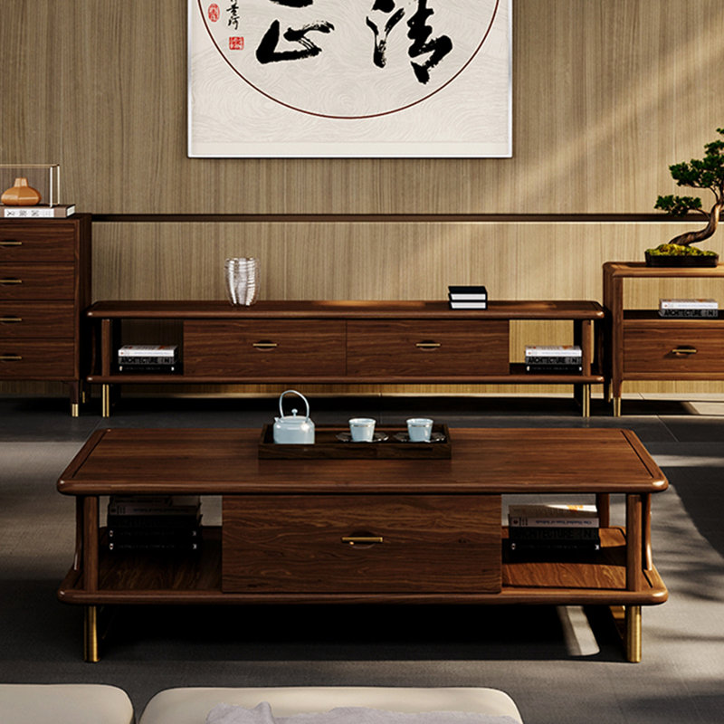 Solid Wood Coffee Table and TV Stand Set