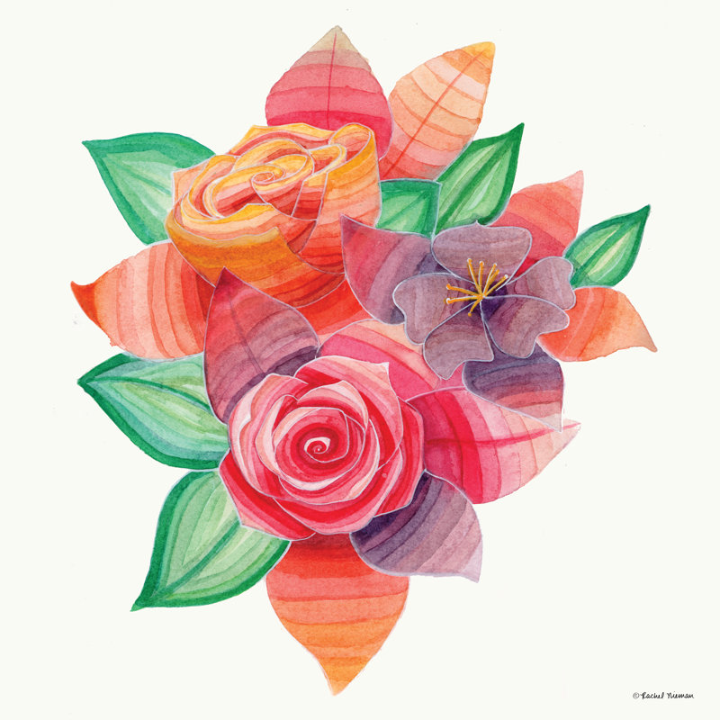 «Stiped Vibrant Florals» par Rachel Nieman - reproduction, H 12 po x l 12 po, Toile tendue