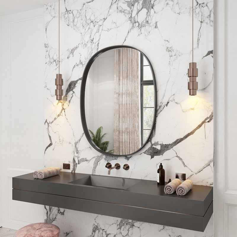 Asymmetrical Aluminum Alloy Bathroom Mirror, 36 po x 24 po