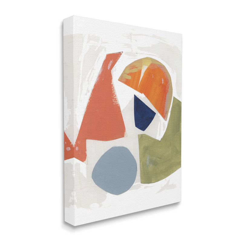 Collage de forme abstraite, orange, vert, bleu par un artiste inconnu - impression, Toile tendue, H 30 po x l 24 po