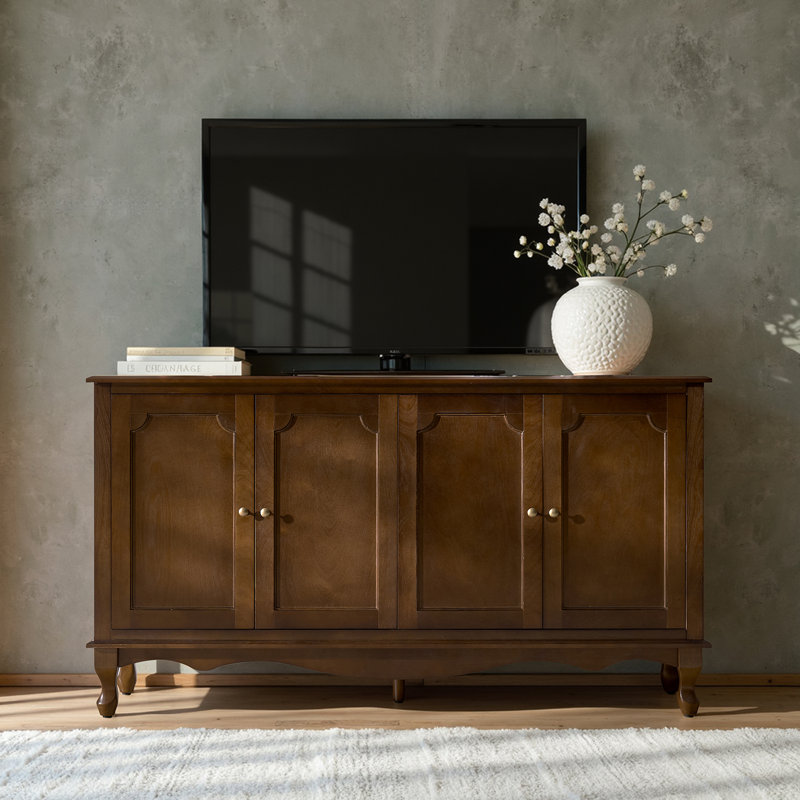 Agnes 58" W Transitional 4 Door Sideboard with Cable Management and Adjustable Shelves, Walnut