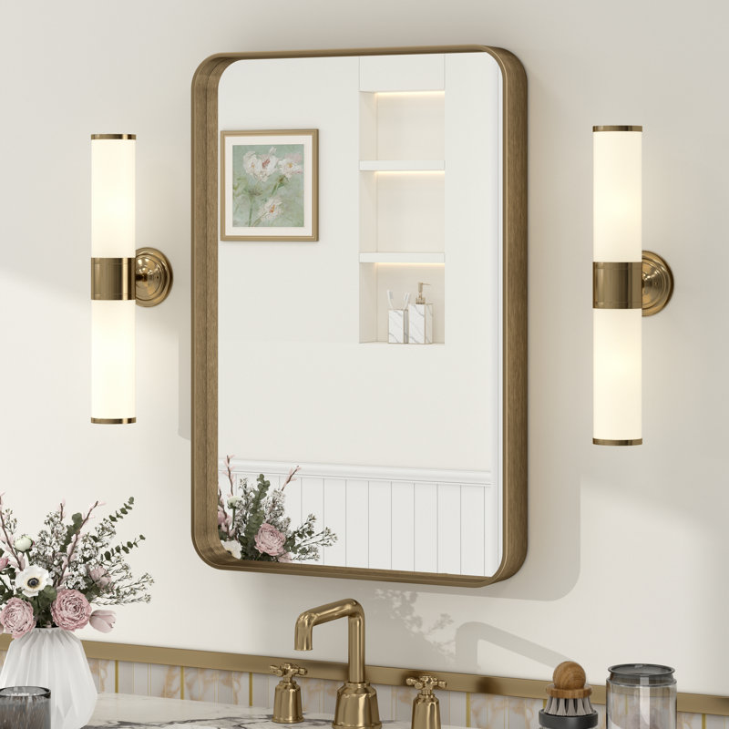 Miroir de salle de bain mural en verre trempé et métal Molly, 24 po x 16 po, Bronze, Round
