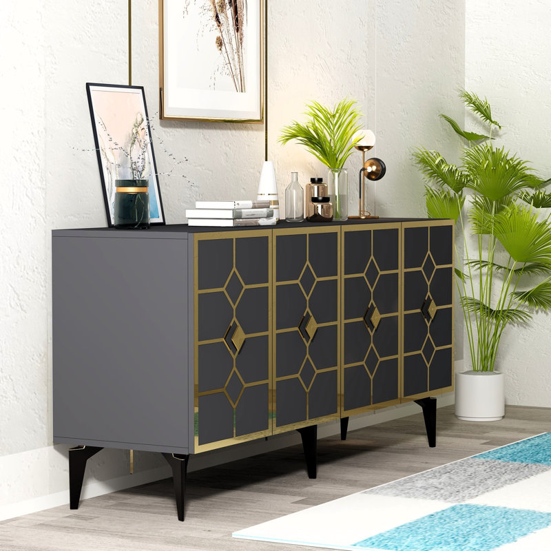 Minghui 150cm Console Table, Grey/Gold