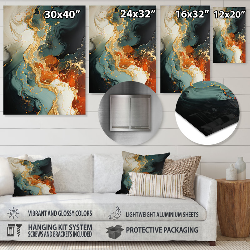 Tempête de pierre blanche blanche et orange IV - Art abstrait en métal, H 20 po x l 12 po x P 1 po