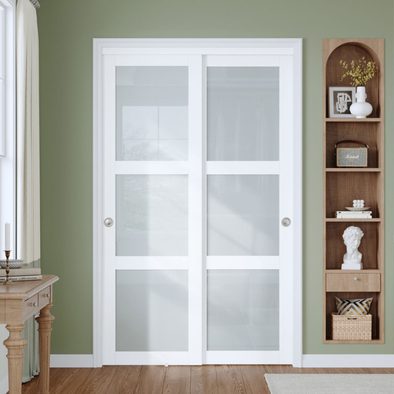Porte de placard en verre Bypass avec quincaillerie d'installation, 48 po x 80 po