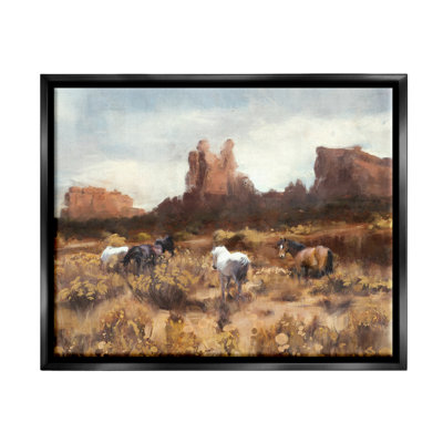 Desert Horses Landscape by Nina Blue - Floater Frame Painting on Canvas