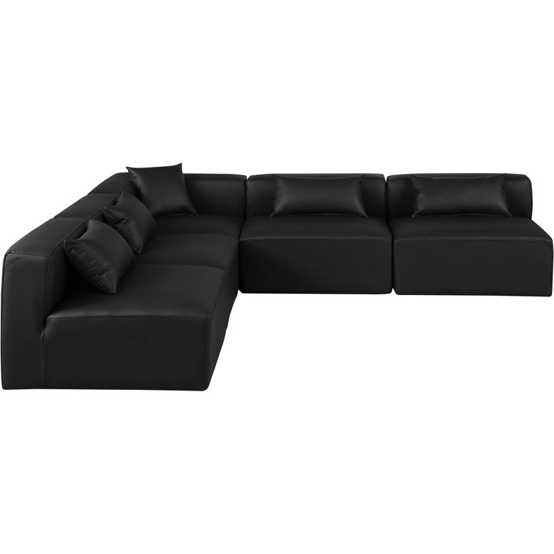 Canapé modulaire en similicuir 5 pièces Ivion, Cuir végétalien noir