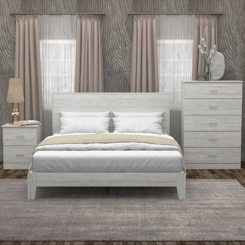 Ensemble de chambre à coucher 3 pièces Allyannah, Grand, Chêne gris cendré
