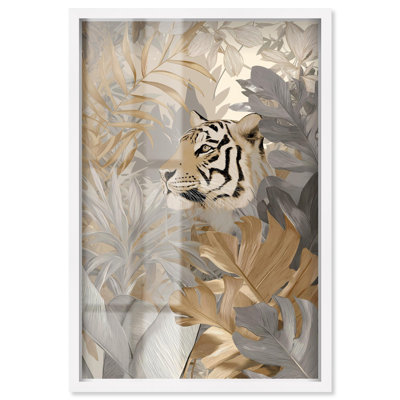 «Umber Tiger I Shadowbox Print Boho Gold» par Art Remedy, cadre blanc, 17 x 25