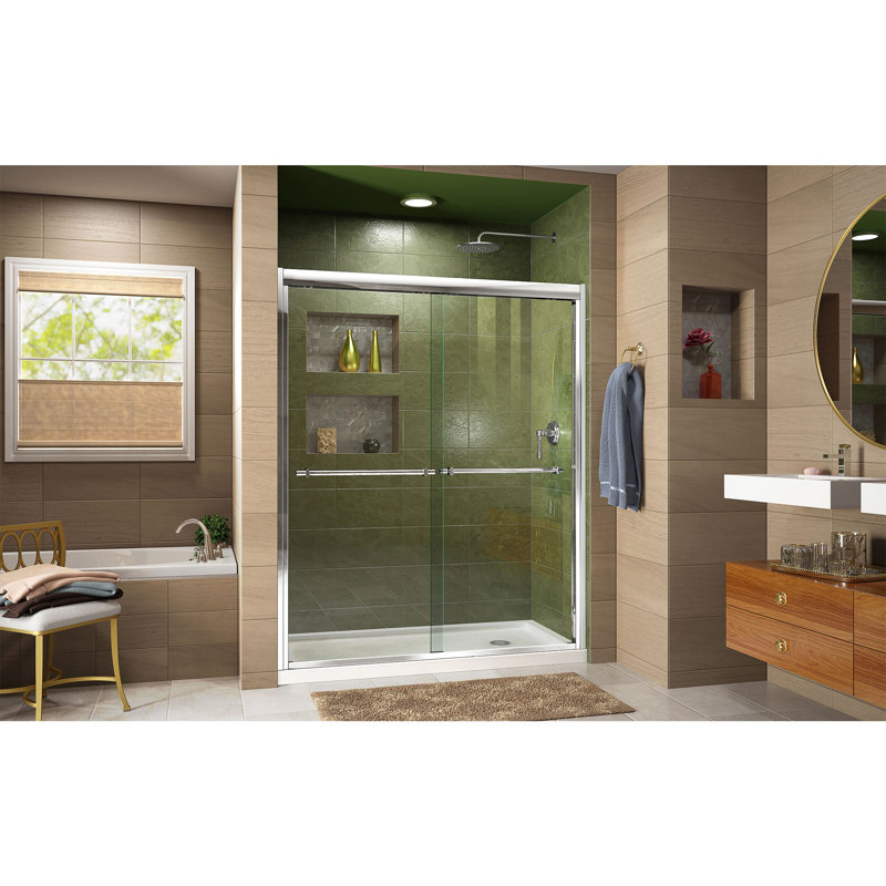 Duet 48" x 74.75" Bypass Semi-Frameless Shower Door, Right, Chrome/White