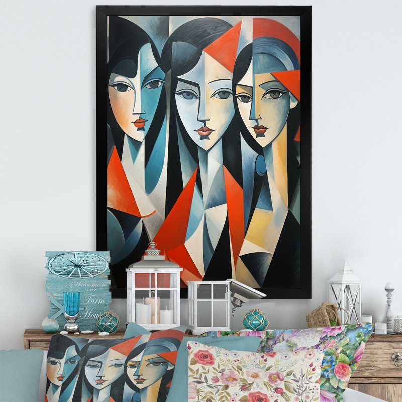 Chef-d'œuvre, Les Demoiselles Davignon II - Portrait, reproduction d'art mural, Cadre photo noir, H 32 po x l 16 po x P 1 po