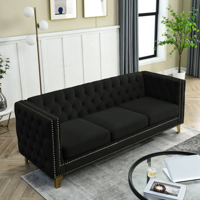 Modern Bedroom : Velvet 3 With Metal Legs And Contemporary Look Luxury Couch: Square Arms High