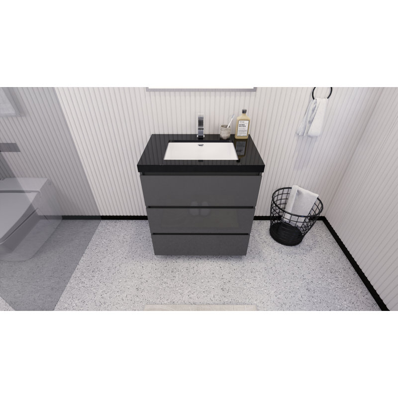 Reyes 29'' Single Bathroom Vanity Base Only, Hight Gloss Gray