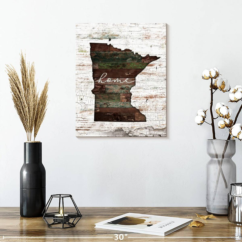 " Minnesota Home Map " Textual Art Print, 15" H x 12" W x 1.25" D
