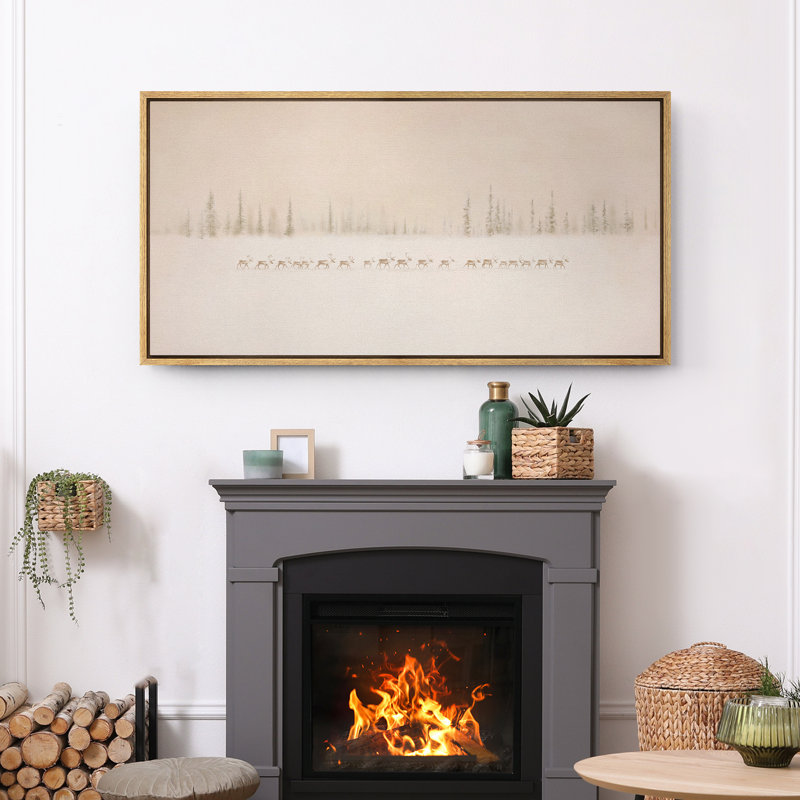 Grande impression sur toile encadrée - Paysage de neige avec impression de forêt lointaine pour décor de Noël minimaliste