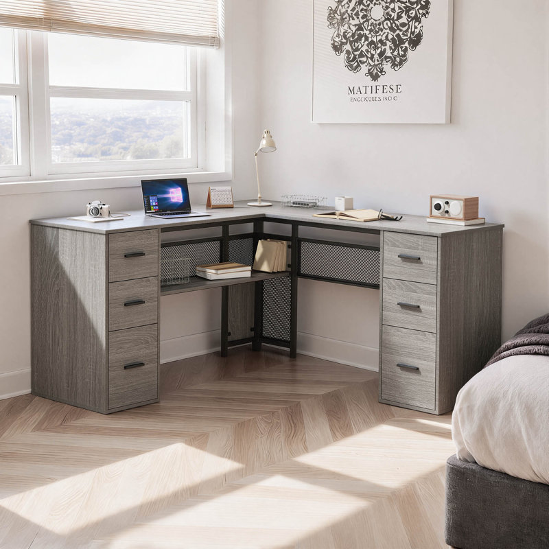 Modular L-Shaped Executive Desk, Light Gray Oak