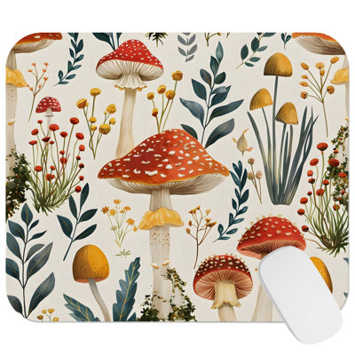 Botanical Wild Mushrooms XVIII Cottage & Cottagecore Gaming Cute Office Laptop Desk Pad Gift Mat Square Rectangle Non-Slip Mousepad